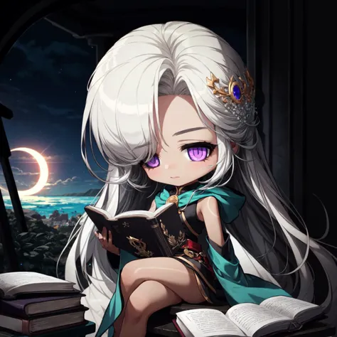 1girl,(tanned skin:1.4),
(grey hair:1.1),long hair, (hair_over_one_eye:1.3), (purple eyes:1.1),
8k, 4k,nsfw,(chibi:1.2),1girl, solo, solar eclipse, Summoner, Book, magic,
<lora:maplestory20:1>