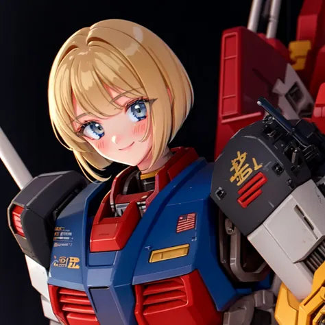 solo (1girl:gundam), rx78, gunpla, mecha, robot, <lyco:gunplaV02:1> mechanical parts, mecha musume, short hair, straight hair, seductive smile, <lora:cyborg_last:0.3>, armor <lora:PinkTea:0.7> <lora:shouhuiline:0.4> , shouhuiline