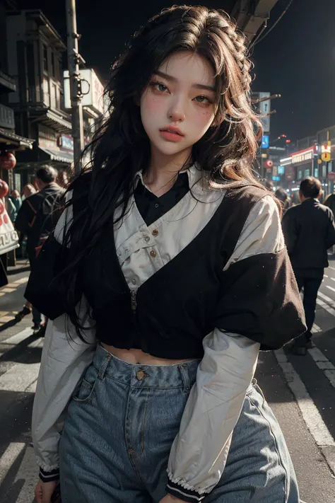 <lora:AI_hannahkae27:1>, office uniform, amazing lighting, cinematic lighting, (busy Korean Street),
((SFW)), (best quality, masterpiece:1.4), absurdres, ultra-detailed CG, 8k, high detailed, beautiful face, detailed face, 1girl, solo ,braid, toned, shiny skin, head tilt, standing still, bloom, light particles, depth of field,
