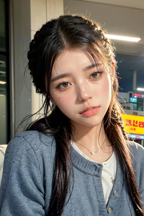 <lora:AI_hannahkae27:1>, office uniform, amazing lighting, cinematic lighting, busy Korean Street,
((SFW)), (best quality, masterpiece:1.4), absurdres, ultra-detailed CG, 8k, high detailed, beautiful face, detailed face, 1girl, solo ,braid, toned, shiny skin, head tilt, standing still, bloom, light particles, depth of field,