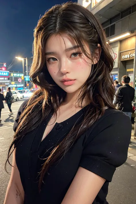 <lora:AI_hannahkae27:1>, office uniform, amazing lighting,  cinematic lighting, (busy Korean Street),
((SFW)), (best quality, masterpiece:1.4), absurdres, ultra-detailed CG, 8k, high detailed, beautiful face, detailed face, 1girl, solo ,braid, toned, shiny skin, head tilt, standing still, bloom, light particles, depth of field,