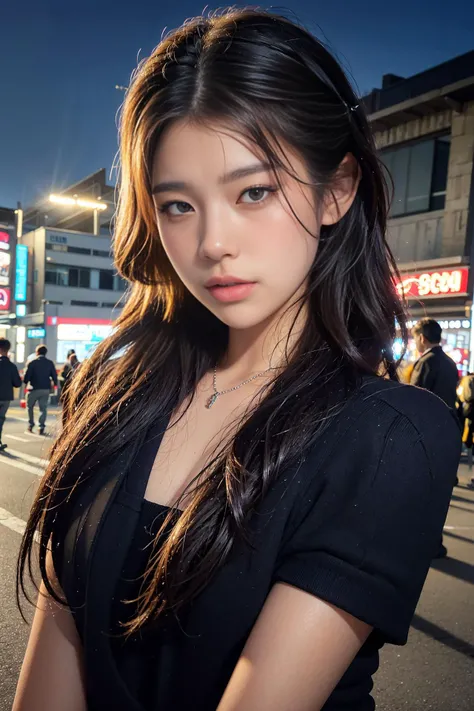 <lora:AI_hannahkae27:1>, office uniform, amazing lighting, cinematic lighting, busy Korean Street,
((SFW)), (best quality, masterpiece:1.4), absurdres, ultra-detailed CG, 8k, high detailed, beautiful face, detailed face, 1girl, solo ,braid, toned, shiny skin, head tilt, standing still, bloom, light particles, depth of field,