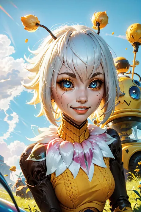 (masterpiece, best quality:1.2), intricate details,  <lora:GoodHands-beta2:1>, <lora:lol_orbeeanna-000012:1>, orbeeanna, 1girl, arthropod girl, antennae, short hair, colored sclera, blue eyes, bangs, smile