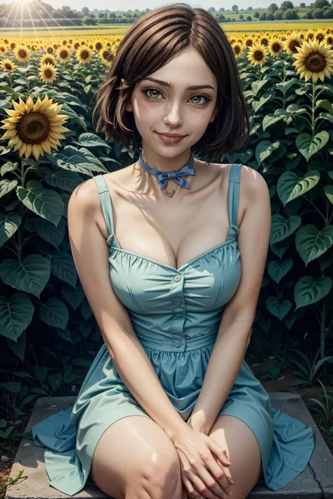(very slender, shredded, incredibly fit, toned:1.5), wide hips, huge perky ass, very pale fair white skin, long black hair, big blue eyes, (most beautiful woman on earth, detailed face and eyes:1.5), looking at viewer, masterpiece, best quality, shallow depth of field, 8K HDR, huge breasts, 85mm photo, shallow depth of field, tack sharp, solo, 1girl, (face extremely close to camera, downblouse, cleavage:1.5), centred in frame, facing camera, plump full lips, exaggerated hourglass physique, zero body fat, muscle definition, striations, broad shoulders, deltoids, tiny waist, long lean torso, shredded eight pack abs, obliques, real hands, (extremely seductive, flirtatious smile, floral pattern dress, botanical garden conservatory, black tattoos on arms and legs:1.2), SlightMuscle