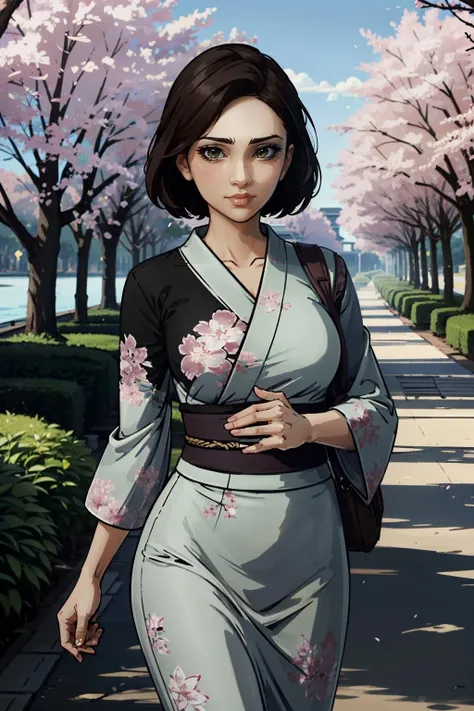 ((ultra detailed, masterpiece, best quality))
 <lora:WolfFaith:0.9>
WolfFaith, 1girl, solo, brown hair, looking at viewer, walking in a serene Japanese park with cherry blossoms, yukata, and a hair ornament