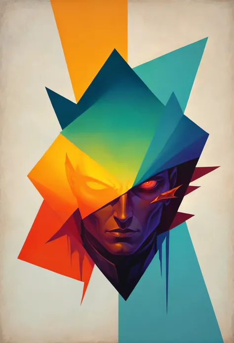 [ centered composition, a paint smudge on a simple background : (Hyperdetailed artwork, oil painting portrait) of portrait, looking at viewer, (victorian theme:1.1), dark eyes,  shadow-hunter, heart of darkness,,elusive shadow ebon shroud, hood, sleek dark   armour, belt, dark jewel emanating dark power, dark intent, encroaching shadows,    dark magical tattoos,  dark spectral blade, dynamic pose,    lakeshore in background,   moonlit silhouette, cold wind blowing, echoing whispers, sinister atmosphere, : 5], abstract geometric gradients, bright colors