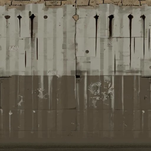 TF2 texture, best videogame textures, albedo texture map, no lighting, fullbright, vertical corrugated metal, white metal, (bullet holes in the wall, bent metal), top stain, grey stain, <lora:TF2WallTextures001:1>