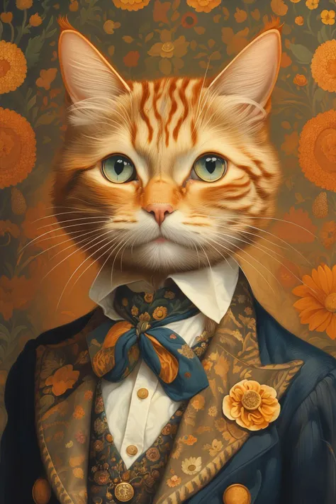 masterpiece,best quality,<lora:tbh120-:0.9>,portrait of a cat manager,smile,illustration,style of Louis Wain,