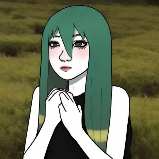 <lora:Doomers:0.8> a girl with long green hairs