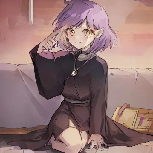 high quality image of amity blight <lora:amity_blight_s2:1> , black fingernails, purple hair, smiling, coy smile, yellow eyes, <lora:detailed_eye:1>