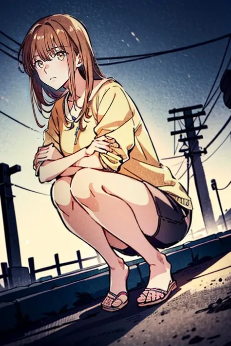 masterpiece, high quality, <lora:SonMoAh:0.8>, 1girl,solo, SonMoAh, Sitting on a staircase, looking upward