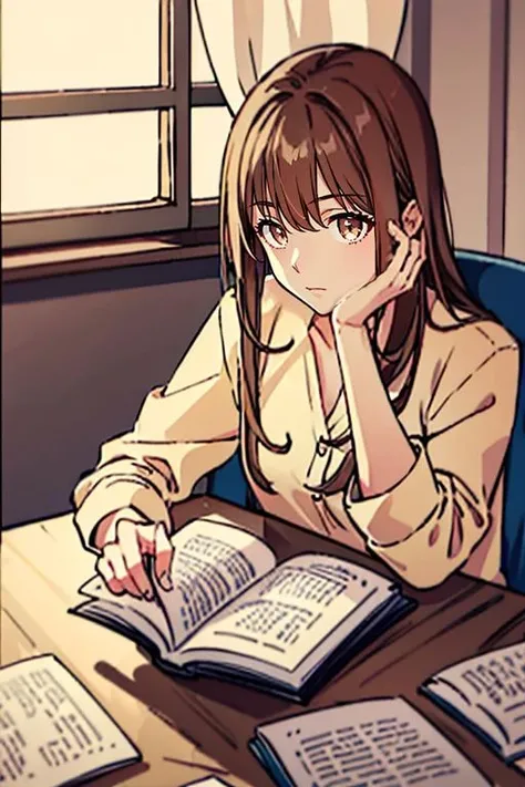 <lora:SonMoAh[V1_Hard]:0.8>, SonMoAh, 1girl, solo, studying, reading,