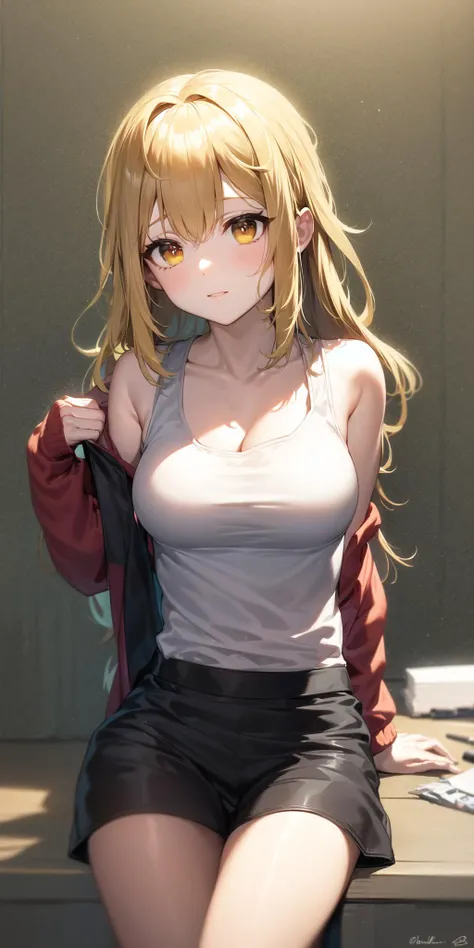 masterpiece, best quality, 1girl, yellow hair, orange eyes