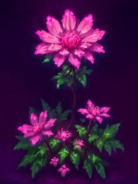 bioluminescent pink flower,fabulous night forest,magical radiance,Concept art,depth of field,Raw photo,realistic,cinematic lighting,soft shadows,sharp focus,fractal,colorful,depth of field,best quality,16k resolution,vivid colors,volumetric lighting