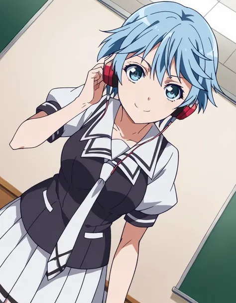 score_9, score_8_up, score_7_up, source_anime,
fuukaakitsuki, <lora:fuuka-akitsuki-s1-ponyxl-lora-nochekaiser:1>,
fuuka akitsuki, short hair, blue eyes, blue hair,
skirt, school uniform, necktie, serafuku, socks, kneehighs, skirt, white skirt, pleated skirt, black shirt, headphones,
indoors, classroom, bent over, smile,
solo, dutch angle, looking at viewer, cowboy shot,