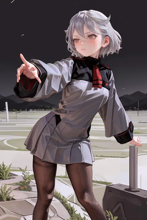 masterpiece, best quality, 1girl, solo, miorine_rembran, grey hair, (black pantyhose:1.2), asticassia school uniform, long sleeves <lora:2D ART α-000010:1> <lora:miorine_rembran_v1_1:0.6>