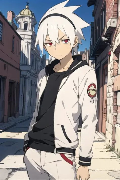masterpiece, best quality, sketch, 1boy, solo, male focus, looking at viewer, , , anime coloring, , <lora:soul_eater_evans:0.66>, soul_eater_evans, white hair, red eyes, , dalmatian costume, ancient rome, 4k resolution
