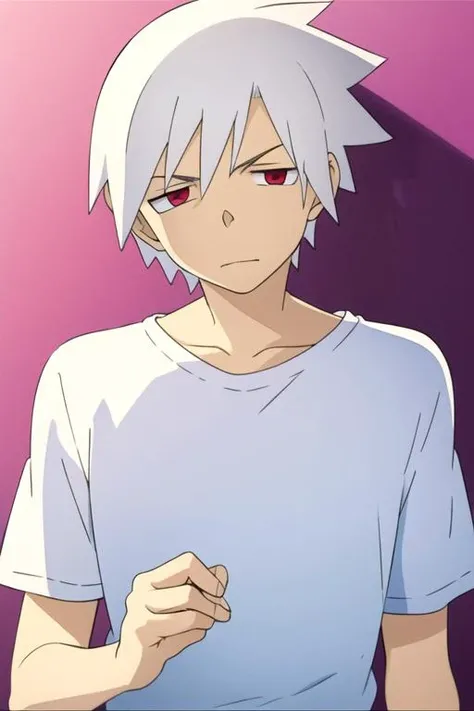 masterpiece, best quality, wallpaper, 1boy, solo, male focus, looking at viewer, upper body, , (watercolor illustration, soft pastel colors:1.1), , <lora:soul_eater_evans:0.74>, soul_eater_evans, white hair, red eyes,
