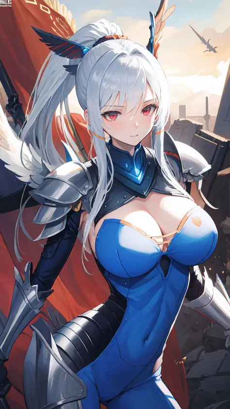 sneak shot , masterpiece, best quality, illustration,
[20_years_old_fit_girl , (((skinny_and_tall,))), (silver_hair) ,(red_eyes), (ponytail ) , (((large_breasts))),cleavage , (((sexy valkyrie armor ))), Lance of Longinus , <lora:t2ArtWorksTonyTaka_1:0.7> , (battlefield) , wind effect , flying , confident , concentration , (evil smile :0,5)