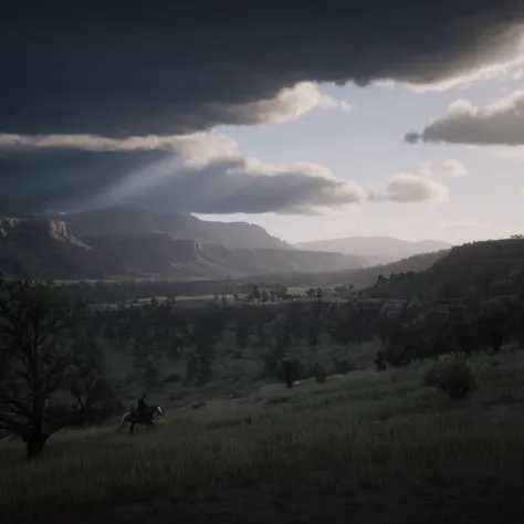 cinematic film still of cinematic film still of <lora:Red Dead Redemption style:1>
a view of a valley with a cloudy sky,monochrome,outdoors,sky,cloud,tree,no humans,cloudy sky,nature,scenery,forest,mountain,horizon,dark,landscape , epic, Western, adventures, outlaw, Red Dead, Western United States, wild west, cowboy, cowgirl, Open world, 1900's, realistic, cinematic, film look, dramatic light, partially covered in shadows, gang, Western-themed action-adventure, Red Dead Redemption style, shallow depth of field, vignette, highly detailed, high budget, bokeh, cinemascope, moody, epic, gorgeous, film grain, grainy