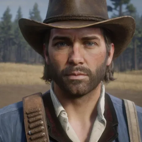 UHD, 4k, ultra detailed, cinematic, a photograph of <lora:Red Dead Redemption style:1>
Arthur Morgan a man with a beard wearing a cowboy hat,solo,looking at viewer,blue eyes,blonde hair,brown hair,1boy,hat,closed mouth,male focus,artist name,signature,blurry,facial hair,watermark,portrait,web address,beard,realistic,mustache,cowboy hat , epic, Western, adventures, outlaw, Red Dead, Western United States, wild west, cowboy, cowgirl, Open world, 1900's, realistic, cinematic, film look, dramatic light, partially covered in shadows, gang, Western-themed action-adventure, Red Dead Redemption style, epic, beautiful lighting, inpsiring