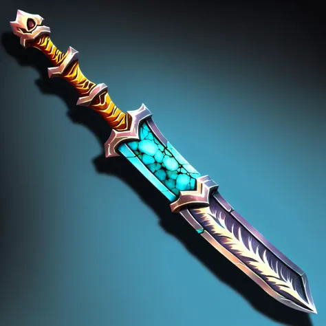 <lora:BoneyardAI-000011:0.6>,[rpgicondiff:4] a picture of turquoise Enchanted BoneyardAI sword