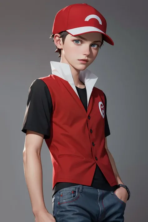 professional photo of red \(pokemon\), boy, black shirt, red vest, red hat, jeans
detailed skin, detailed eyes, slim body,
photo made with Canon EOS  in natural style photography,
popular on artstation, popular on deviantart, popular on flicker,
<lora:RedLora:0.7:MIDD>