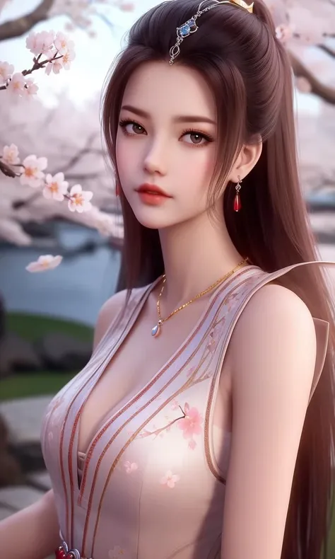 (8k, RAW photos: 1.2), highest quality, ultra high resolution, (((cleavage coordination from head to bottom of breast)), dramatic angle, (pink petals fluttering), (illustration), (1 girl))), (long hair ponytail), (transparent white sheer floral dress)), beautiful face (light brown hair, blue eyes), (bright lip gloss, long eyelashes), Smooth) face, bright skin, natural shadows, wide light, wide light, depth of field, strong colors, subtle caustics: 0.8), smile, (big), (rain: 0.9), behind the girl is Hanazono, (focus), ((standing on the surface of the water)), (color splash), colorful splash, ((colorful))), (sketch: 0.8), masterpiece, best quality, beautifully painted, highly detailed, ( Denoise: 0.6), [Splash Ink], ((Ink Refraction)), (Beautiful Detailed Sky), Highly Detailed, (Masterpiece, Best Quality, Very Detailed) CG Unity 8k Wallpaper, Masterpiece, Best Quality, Ultra Detail), (Lycoris radiata)