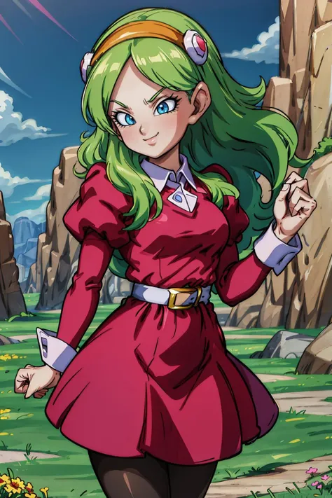 flat color, masterpiece, best quality,romtakupbv, green hair, blue eyes, ,smile,eyelashes, eyeliner,looking at viewer,