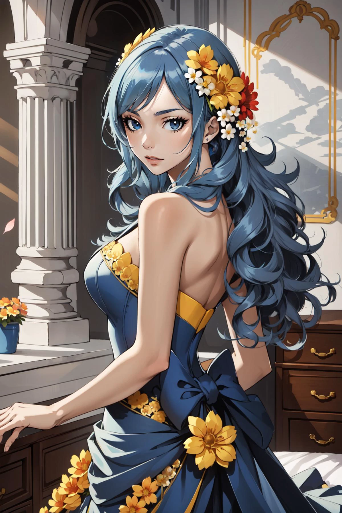 (masterpiece, best quality), intricate details,
1girl, <lora:juvia_lockser_v1:0.8> aajuvia, long hair,
<lora:flower_dress-1.0:0.8> flower dress