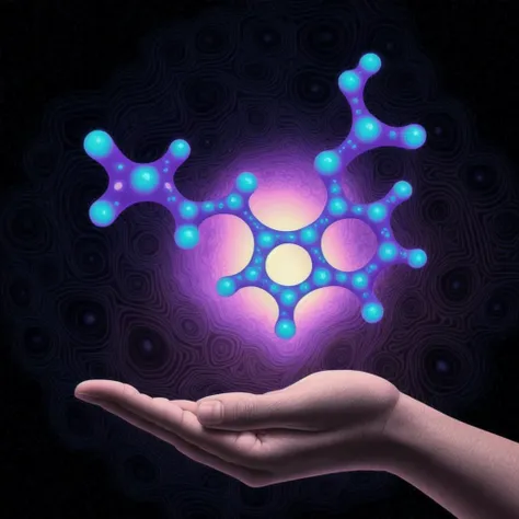 psylocybin molecule hovering over hand, interesting fractal background, sci-fi feeling, molecule radiates energy, psychedelic, trippy, lsd <lora:trip4:0.8> psychedelic trip<lora:booster 15:1.0><lora:booster 15:1.0>