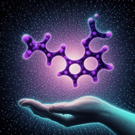 psylocybin molecule hovering over hand, interesting fractal background, sci-fi feeling, molecule radiates energy, psychedelic, trippy, lsd <lora:trip4:0.8> psychedelic trip<lora:booster 15:1.0>