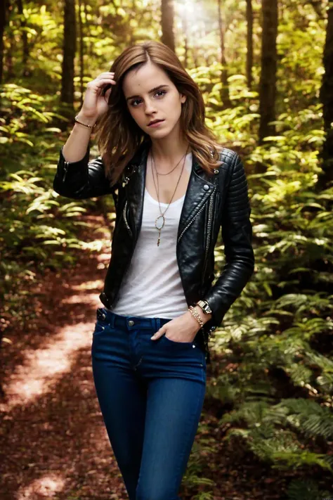 Masterpiece, Cinematic scene, Ultra realistic high definition of Emma Watson real life actress, Height 165cm, Weight 52kg, Slim body, Slim legs, Small tits, Small hips, Small ass, Ultra realistic high definition ultra detail face, Ultra realistic high definition micro detail short pixie hair,  Ultra realistic high definition micro detail skin, Ultra realistic high definition micro detail superb asymetrical brown eyes, Ultra realistic high definition micro detail sensual thick glossy lips, Delicate hands with 4 fingers and 1 thumb, short nails, Professional sharp and focus photoshoot, Professional lighting, Low profile ultra tight used fashion jeans pants, Ultra tight pink t-shirt with leather jacket, Show navel, Random jewlery, Seating at the bar of a club drinking a cocktail, Best POV, Attitude poses,  ((Look at viewers)),