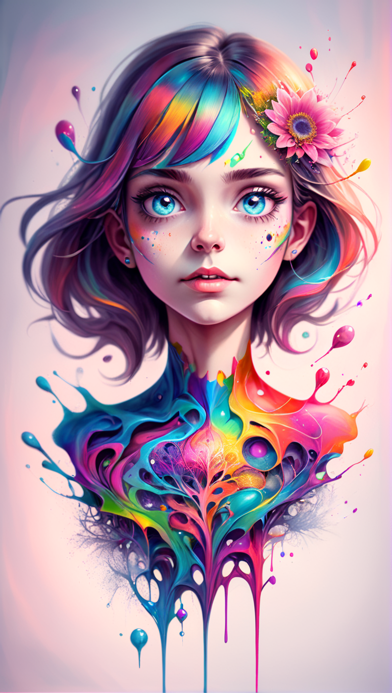 A girl with colorful hair and a flower in her hair - SeaArt AI