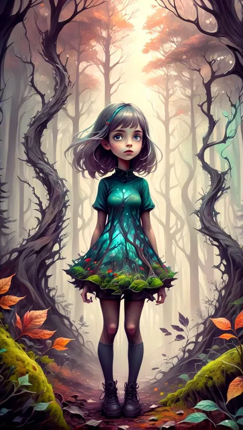 fracolor girl in forest <lora:fracolor:0.8>