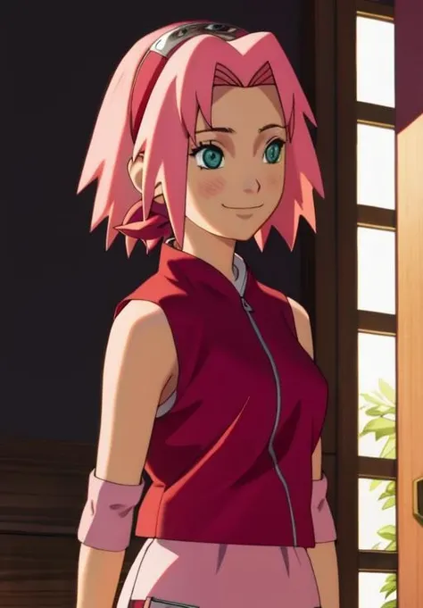 <lora:NarutoShippuden:0.8>, Sakura, solo, smile, closed mouth,
