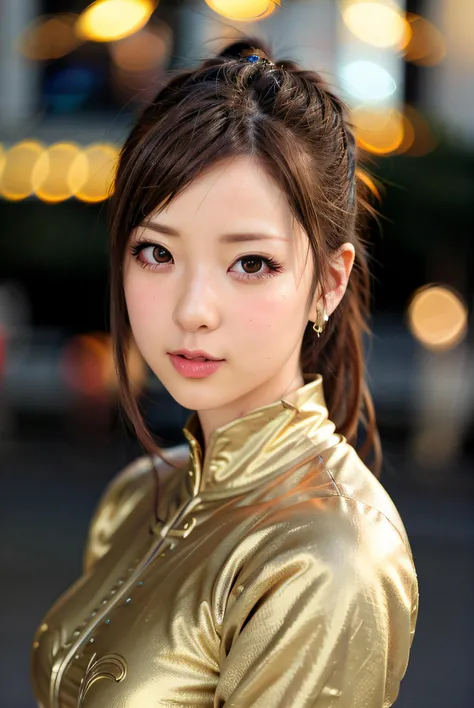 (MASTERPIECE:1.2),(REALISTIC:1.4), 8K, 1 GIRL, ((UPPER BODY)), Metallic chunli costume, (( night Bokeh Background)), Rim Light, <lora:marin:0.8> <lora:add_detail:0.5> <lora:chun liV1:0.7>