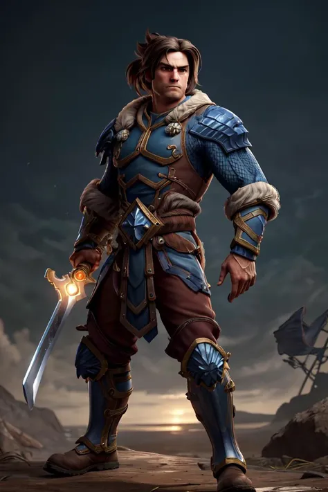 best quality, masterpiece, <lora:more_details:0.3>,<lyco:GoodHands-beta2:1>, ultra high res, masterpiece, <lora:varian:0.8>, varian, cowboy shot, Holding a long sword in hand, Atmospheric Perspective,male focus