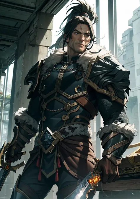4k, best quality, ultra high res, masterpiece, <lora:varian:0.8>, varian, cowboy shot, sword