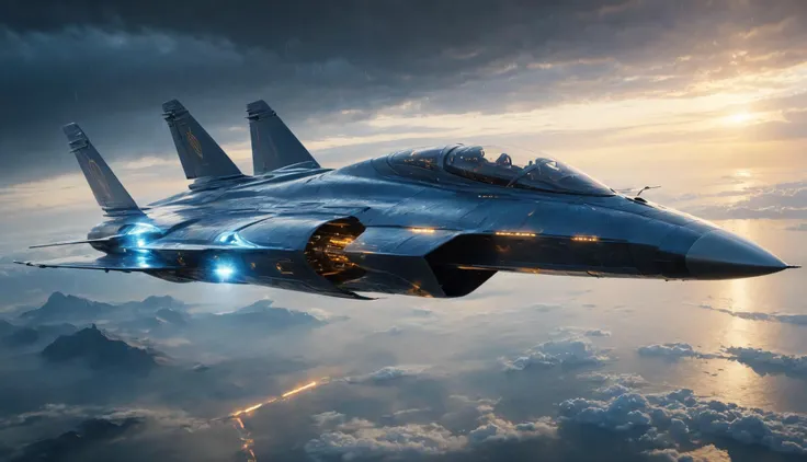 Dreamscape (((Ultra-detailed, Hyper-realistic, 8k, highres, masterpiece))),A futuristic fighter travelling at speeds surpassing the of sound,its sleek designand powerful ion drive engines allows it to effortlessly push past the known limites of flight,flying in a clouded sky,pressure waves as it breaks the sound barrier,golden hour,<lora:t1hal:0.8>,t1hal,rain,<lora:SpaceCraft_XL:0.8>,spcrft,futuristic,sleek,alien, . Surreal, ethereal, dreamy, mysterious, fantasy, highly detailed