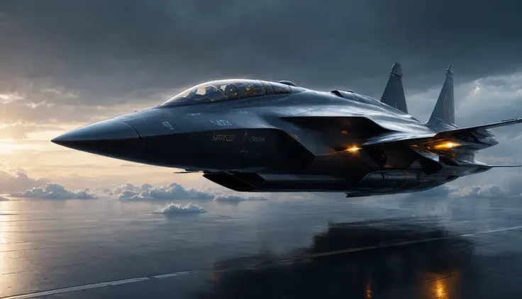 Techwear fashion (((Ultra-detailed, Hyper-realistic, 8k, highres, masterpiece))),A futuristic fighter travelling at the speed of sound,its sleek designand powerful ion drive engines allows it to effortlessly push past the known limites of flight,flying in a clouded sky,pressure waves as it breaks the sound barrier,golden hour,<lora:t1hal:0.8>,t1hal,rain,<lora:SpaceCraft_XL:0.8>,spcrft,futuristic,sleek,alien . Futuristic, cyberpunk, urban, tactical, sleek, dark, highly detailed