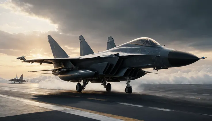 Dystopian style (((Ultra-detailed, Hyper-realistic, 8k, highres, masterpiece))),A futuristic fighter jet travelling at the speed of sound, its sleek design allows it to effortlessly push past the known limites of flight,flying in a clouded sky,pressure waves as it breaks the sound barrier,golden hour,<lora:t1hal:0.8>,t1hal,<lora:SpaceCraft_XL:0.8>,spcrft, . Bleak, post-apocalyptic, somber, dramatic, highly detailed
