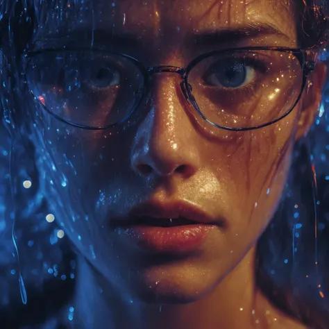 <lora:t1hal:1> extreme close up of a woman face wearing glasses in the style of t1hal