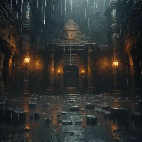 <lora:t1hal:1> old temple at the mountains in the style of t1hal
