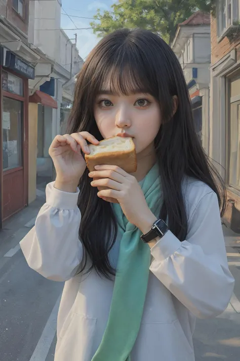Girl with a sandwich in her mouth