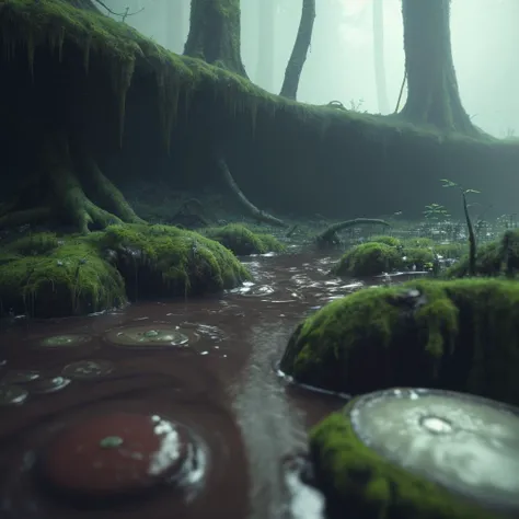 8k uhd,by alessio albi, dusty depth of field,detailed,8k uhd fallout_game_style cinematic film still, product photography, detailed (retro styled) (nintendo joystick, nes, 16bit, gamepad:1.1), in retro fallout rustic design, trash and debris, ((drowning in rich detailed swamps, spooky closeup photo of swamp mud and moss)),[detailed ambient,background_details]