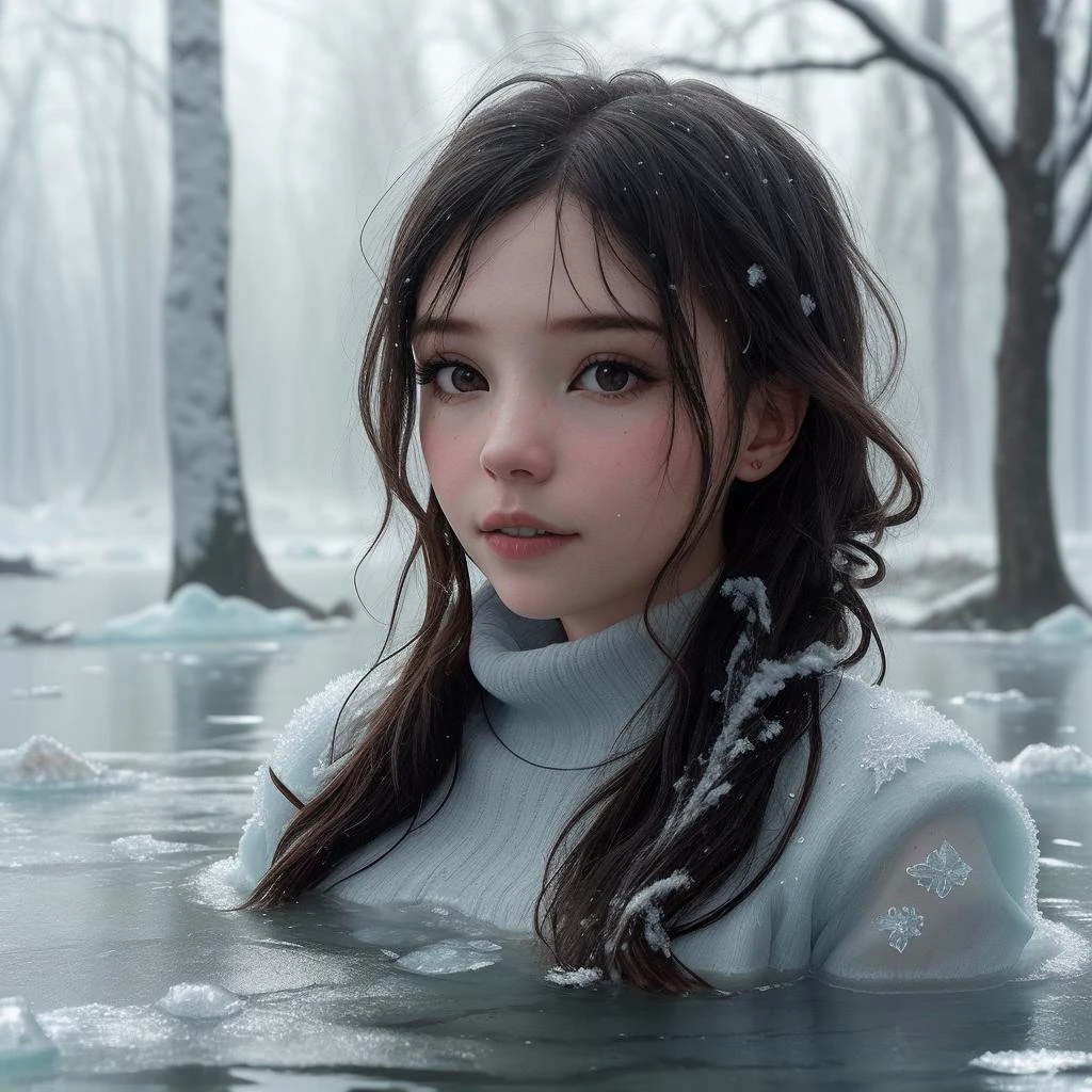 8k, uhd,depth of field,detailed,(icy, frost, freezing, chill, frozen,drowning)8k uhd,by Alessio Albi, dusty particles depth of field,detailed BREAK young girl whose face is centered in the frame, the beauty of her face is obscured by a massive pile of diverse debris surrounding her, almost as if she is drowning in it, contrast between, youth,chaos,surrounding trash, provoking composition,(detailed ambient,intricate ambient_occlusion, detailed) <lora:DI_belle_delphine_v1:0.7> (icy, frost, freezing, chill, frozen,drowning),(ultradetailed,detailed,intricate , detailed, cluttered background)