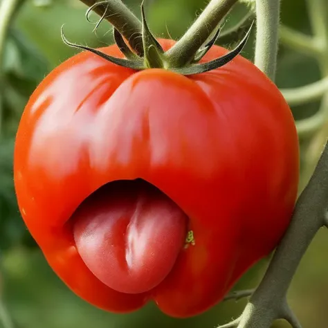 a tomato showing tongue