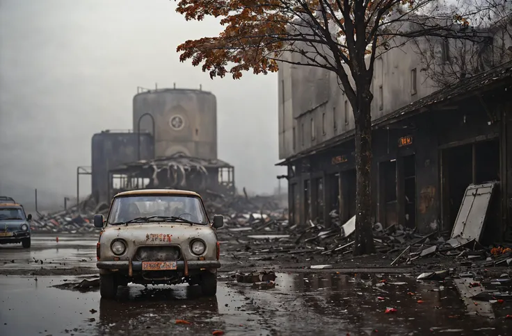 (closeup photo of elon musk, portrait of elon mask, a man standing on the street:1.1),analog photo a gel40bo,analog_fuji,(autumn,USSR,Russia,80s,post-apocalyptic:1.3), (simple background,:1.4), (outdoor old wooden village,church ruins,landscape,(gaz3110 car:1.2),old nuclear power plant,rainstorm:1.2),metal debris parts lying on the ground,mushroom cloud <lora:Analog Style Fuji:0.6>, <lora:gelios40bokeh_v2:0.65><lora:UAZSGR:0.75>  <lora:GAZ3110:0.35>, high quality textures of materials, volumetric textures, coating textures, metal textures, dusty atmospheric haze ,detailed textures, photography, detailed photography,photoshadow, Fujicolor C200