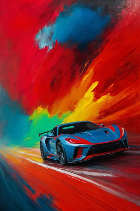 abstract expressionist painting red race car, in the style of sam spratt, historical illustrations, old masters, genndy tartakovsky, soggy, masaccio, monochromatic realism  . energetic brushwork, bold colors, abstract forms, expressive, emotional